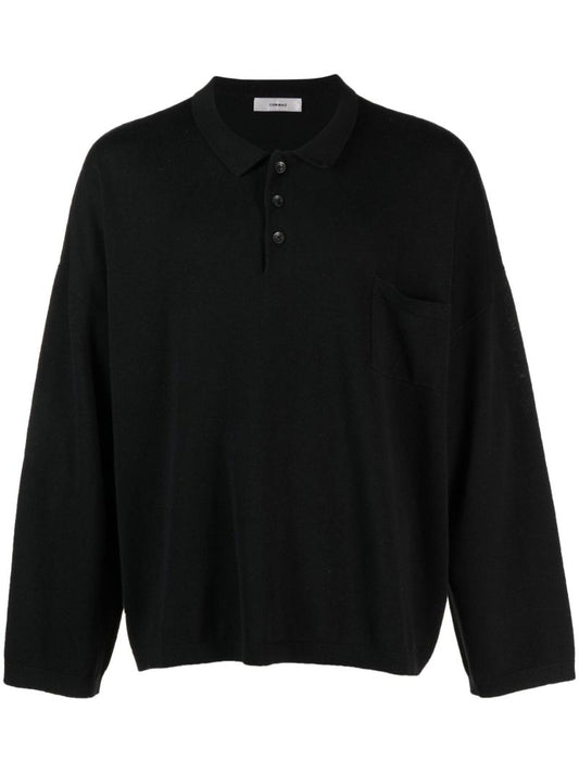 Black Long Sleeve Polo Top