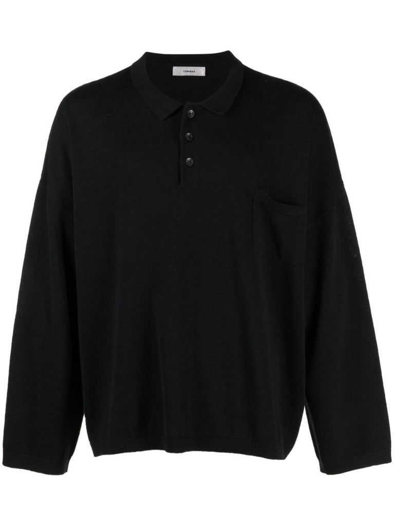 Black Long Sleeve Polo Top