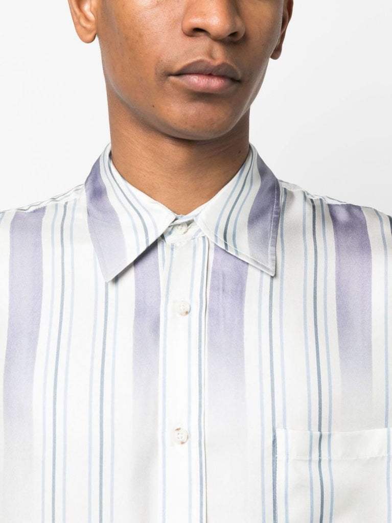 White Faded Stripe Silk Shirt