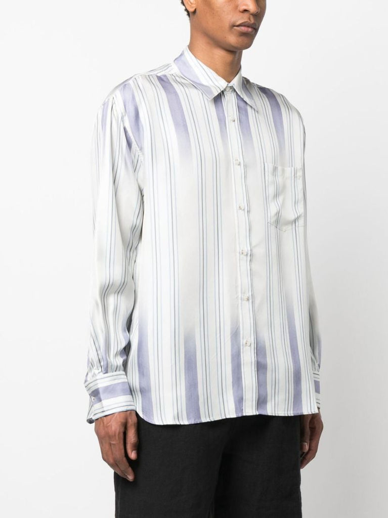 White Faded Stripe Silk Shirt