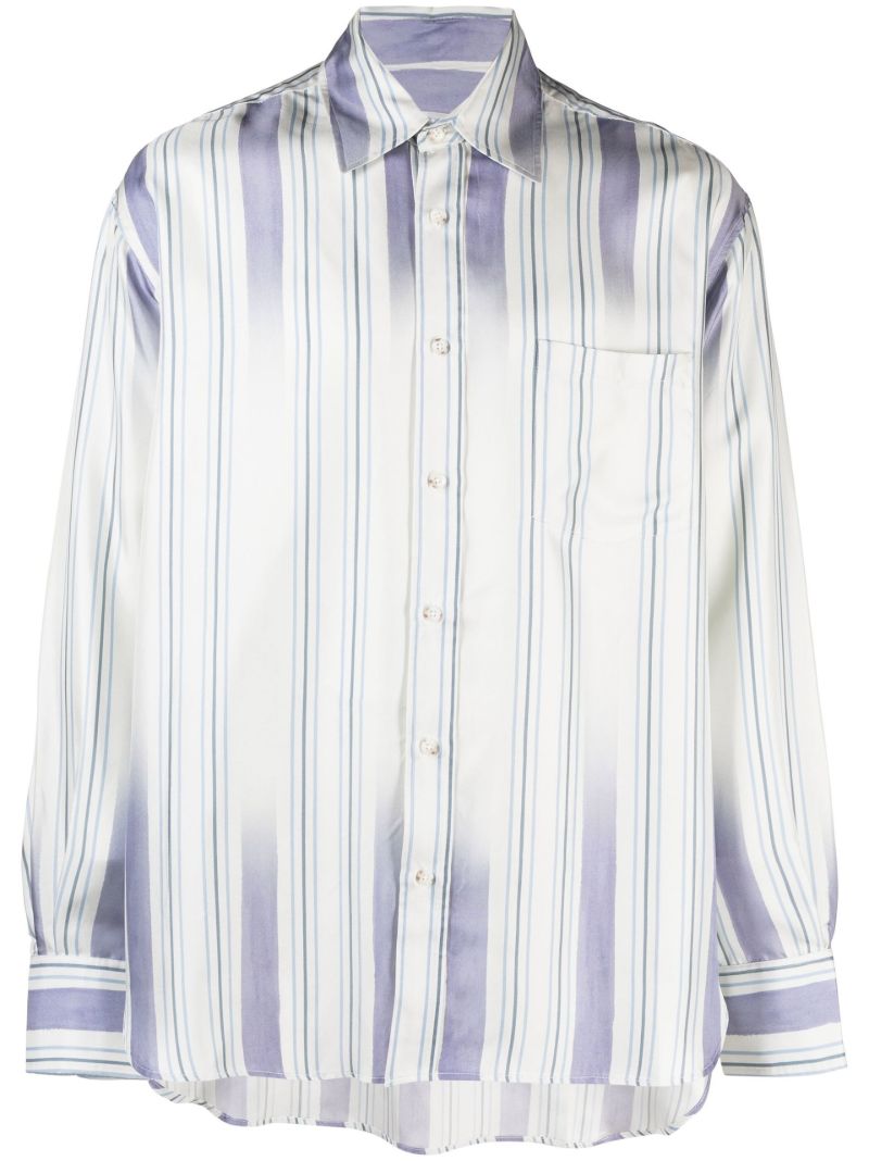 White Faded Stripe Silk Shirt