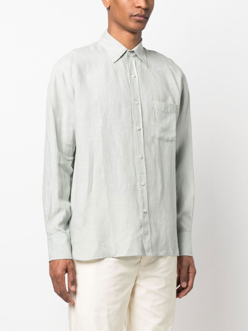 Green Long Sleeved Linen Shirt