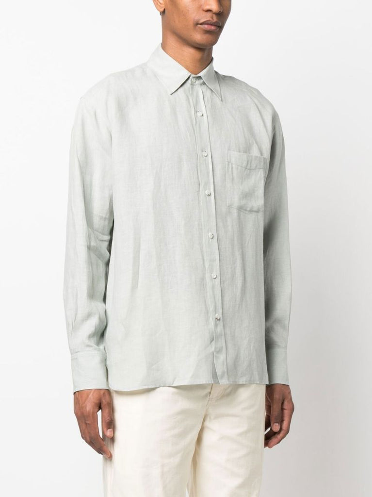 Green Long Sleeved Linen Shirt