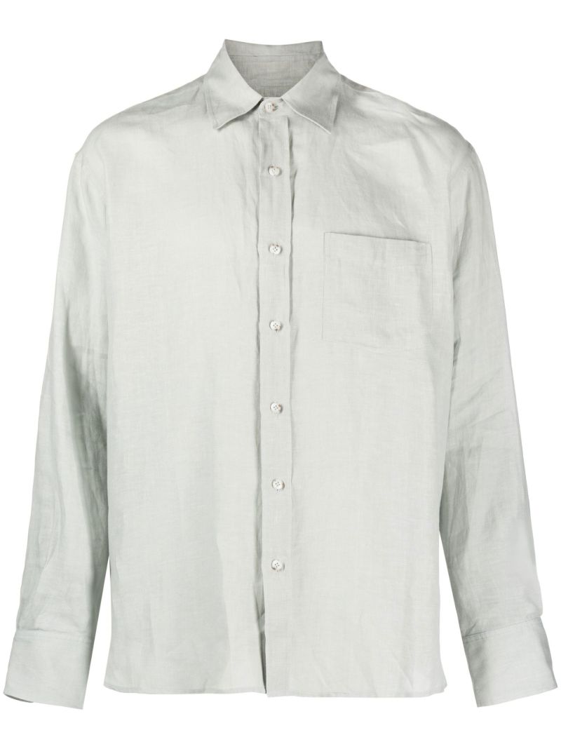 Green Long Sleeved Linen Shirt