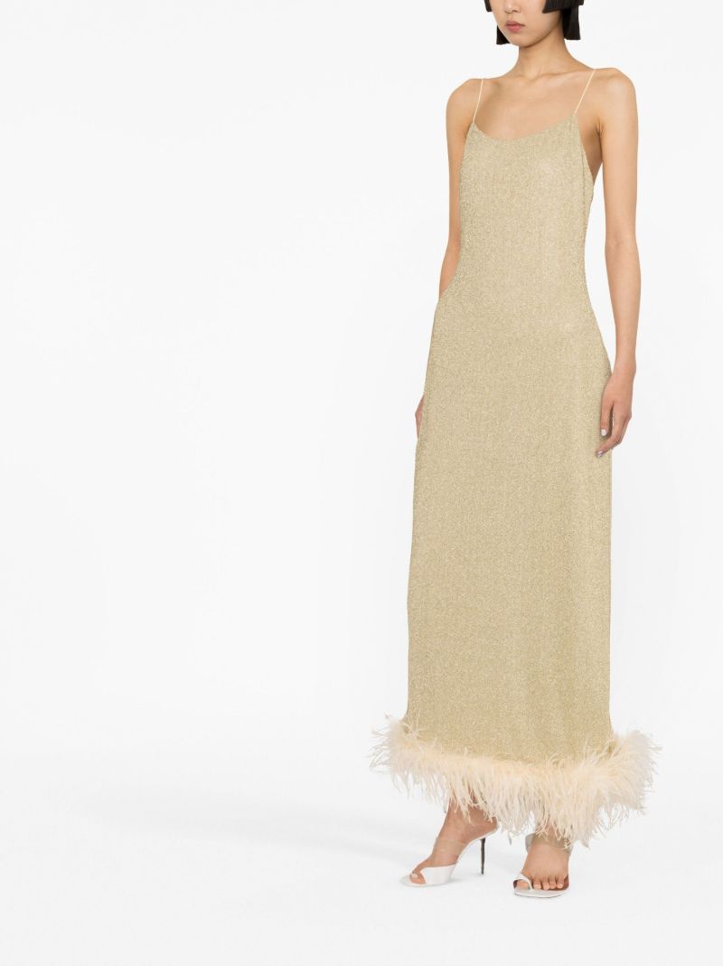 Gold LumiÃ_x0083_Â¨re Feather Trim Midi Dress