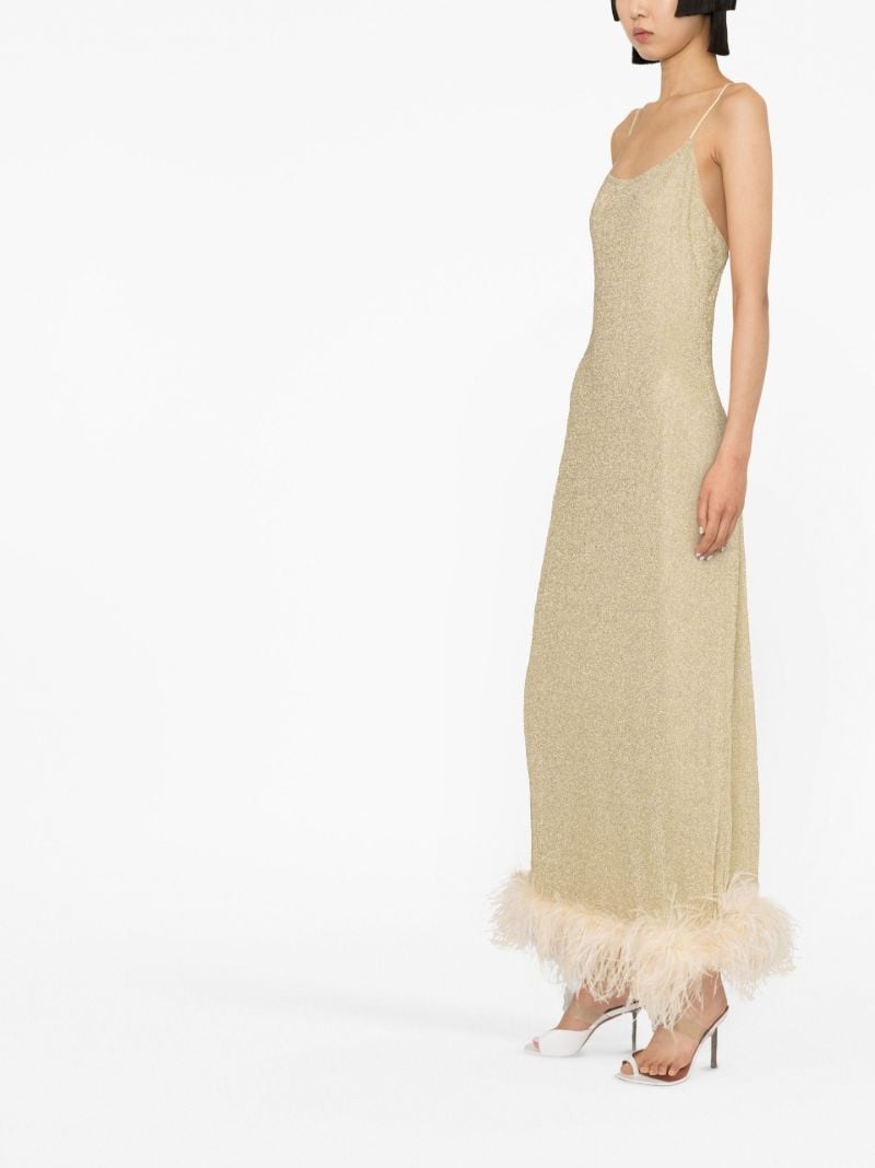 Gold LumiÃ_x0083_Â¨re Feather Trim Midi Dress