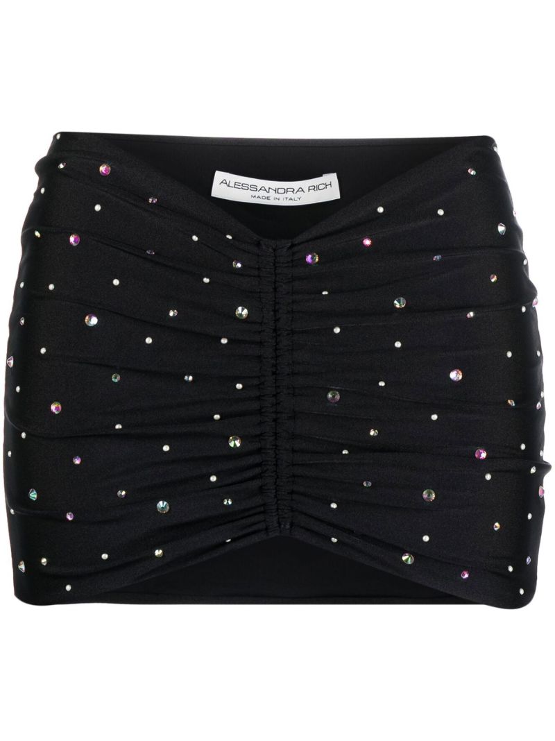 Black Studded Ruched Mini Skirt