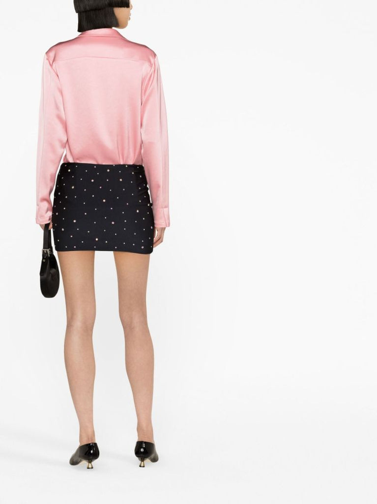 Black Studded Ruched Mini Skirt