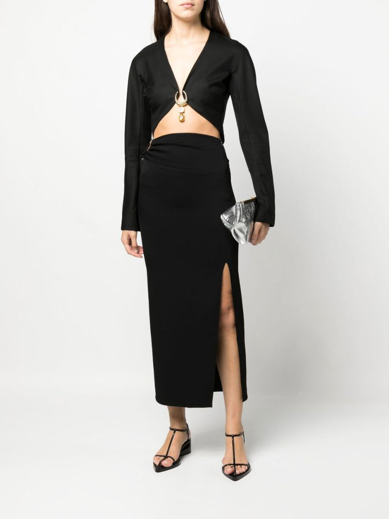 Black Bertoia Chrome Cut-out Midi Skirt