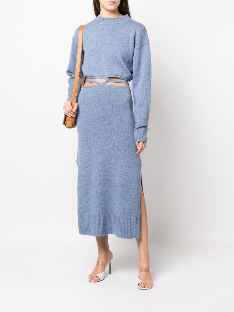 Blue Cut-out Wool Midi Dress
