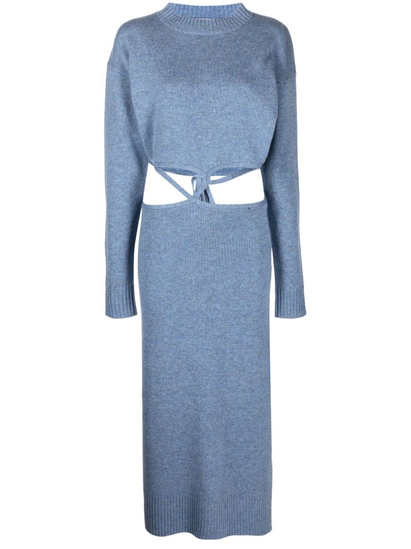 Blue Cut-out Wool Midi Dress