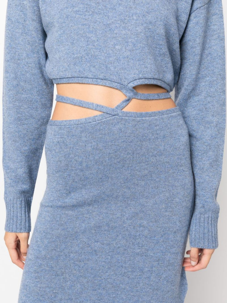 Blue Cut-out Wool Midi Dress