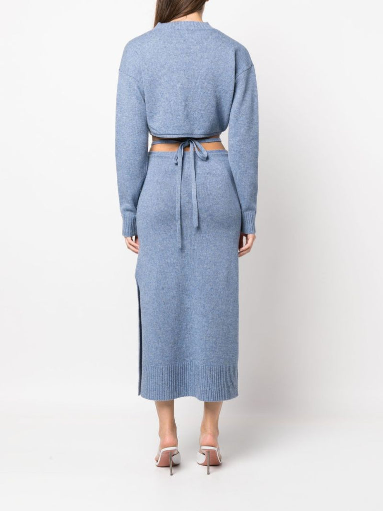 Blue Cut-out Wool Midi Dress