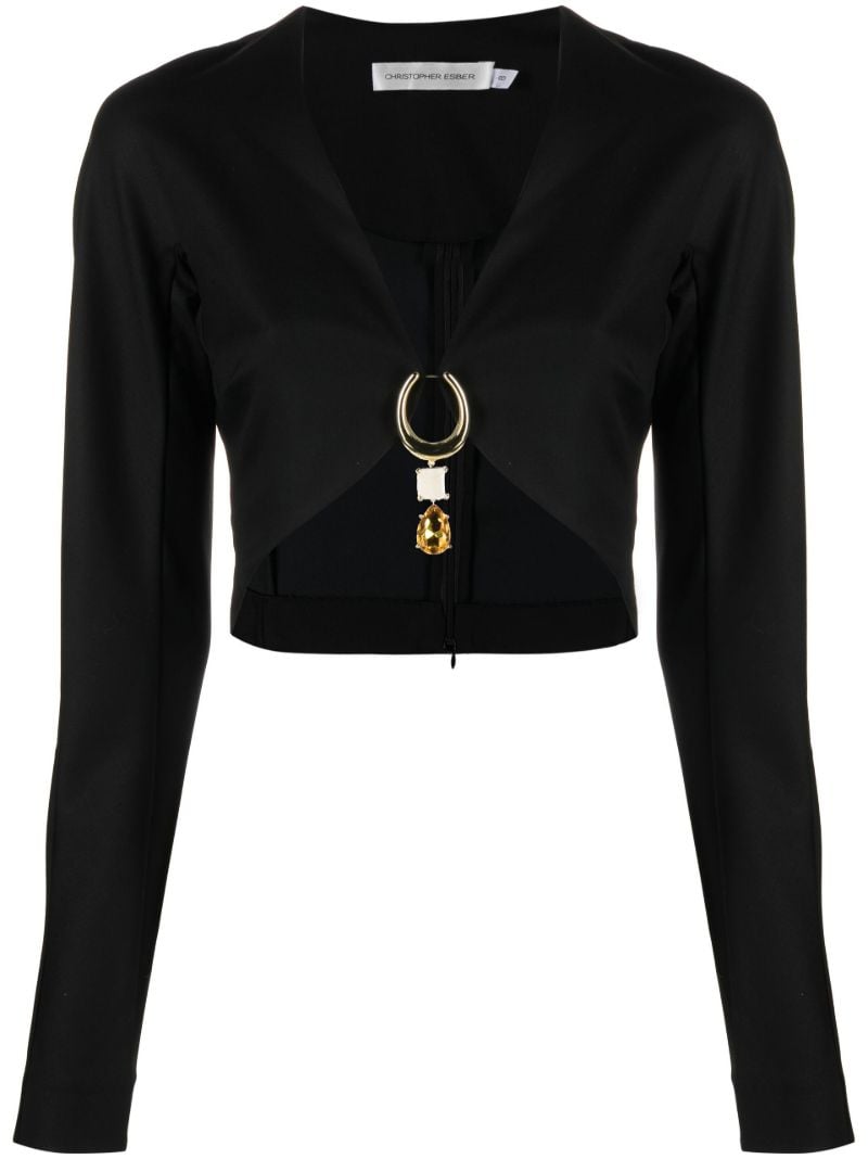 Black Pierced Wool Crop Top