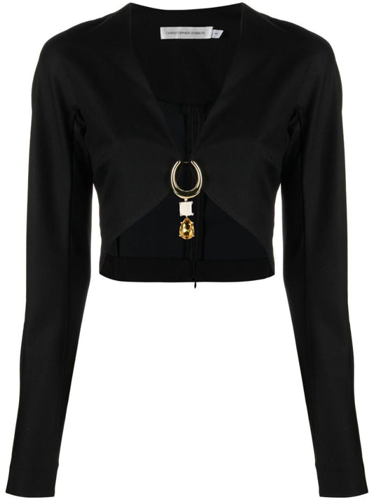 Black Pierced Wool Crop Top
