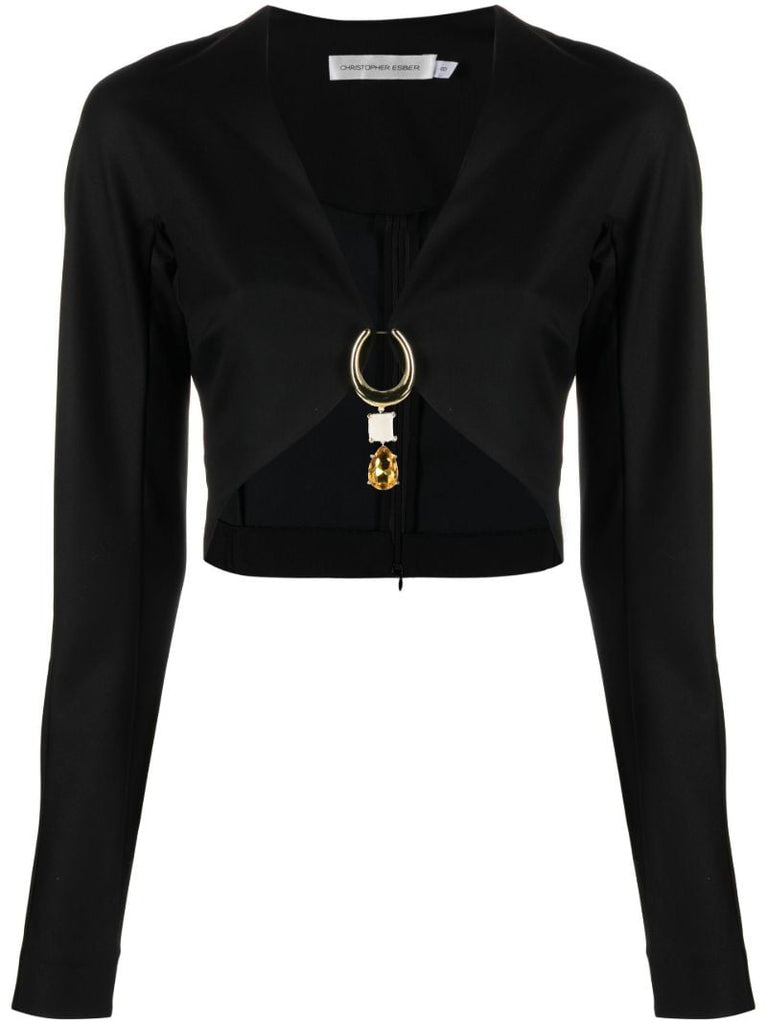 Black Pierced Wool Crop Top