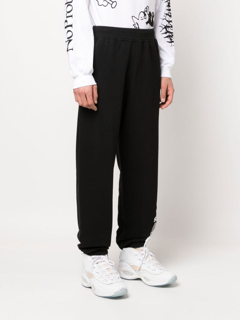 Black Column Print Cotton Track Pants