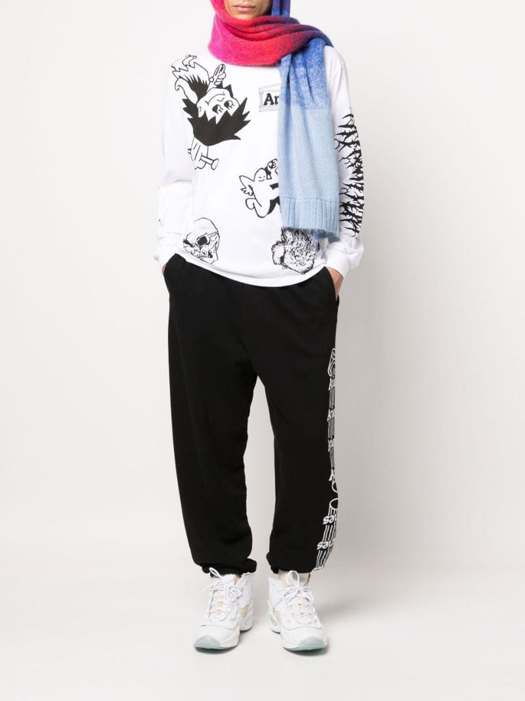 Black Column Print Cotton Track Pants