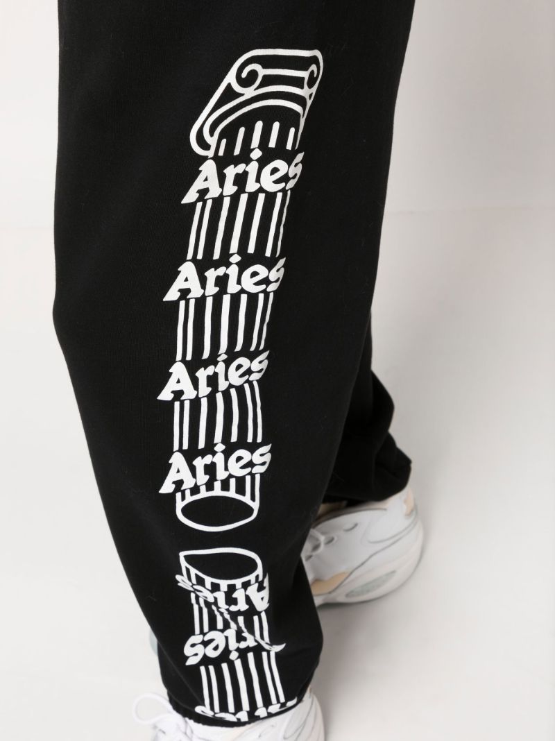 Black Column Print Cotton Track Pants