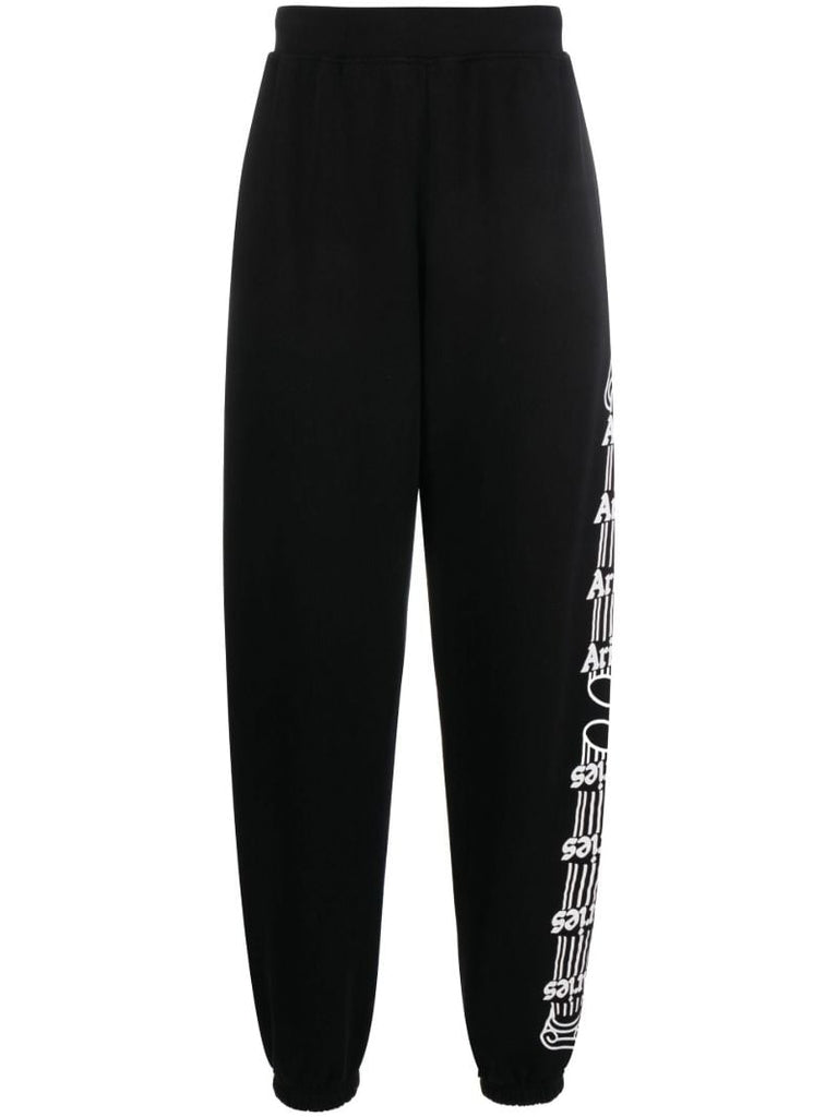 Black Column Print Cotton Track Pants