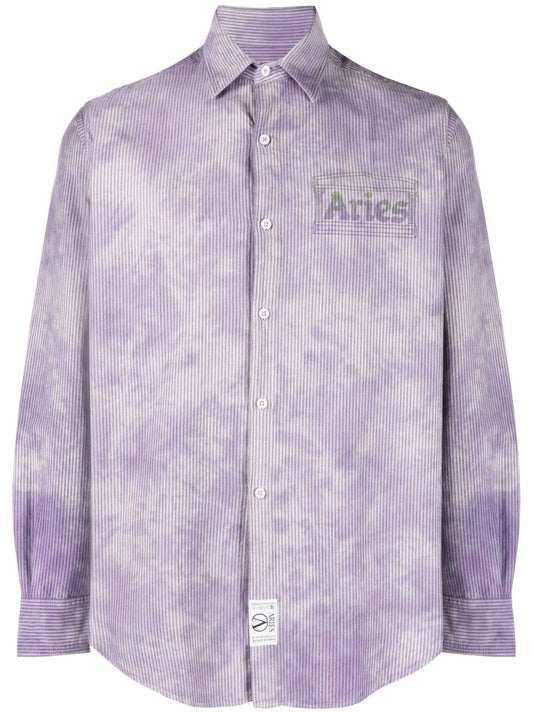 Purple Logo Print Striped Shirt