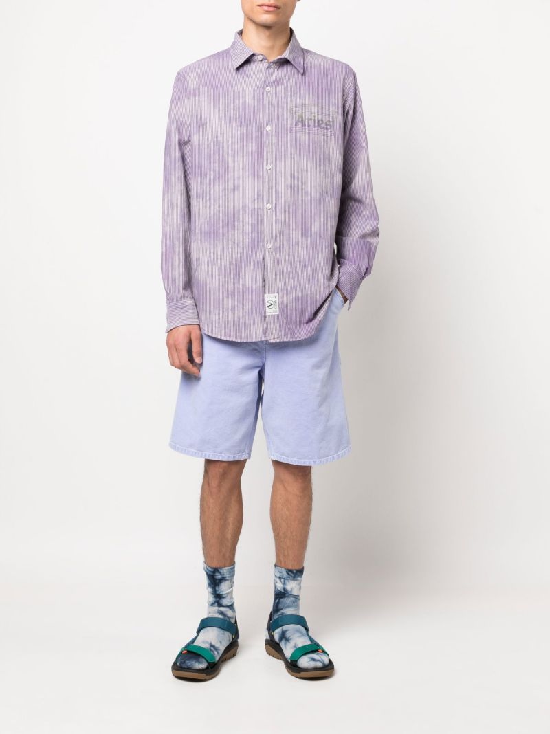 Purple Logo Print Striped Shirt