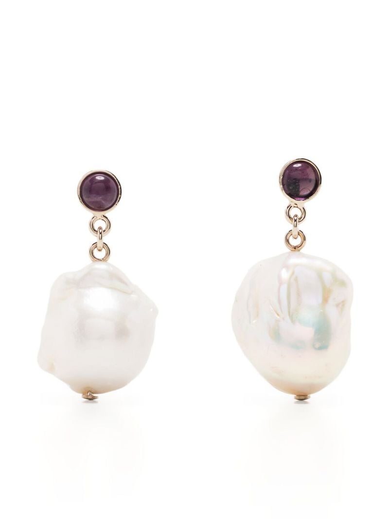 Gold-tone Darcey Pearl and Amethyst Drop Earrings