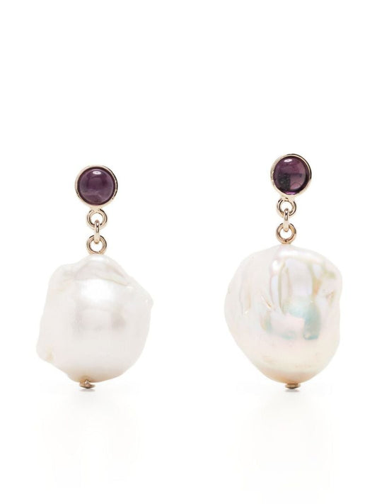 Gold-tone Darcey Pearl and Amethyst Drop Earrings
