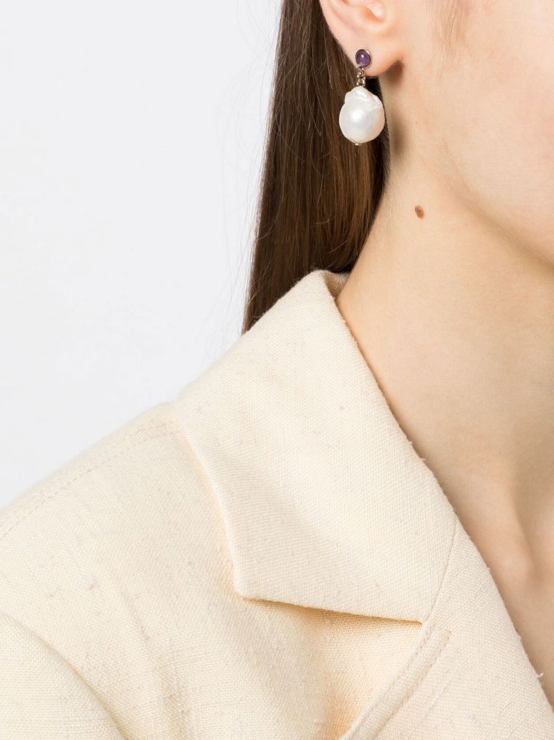 Gold-tone Darcey Pearl and Amethyst Drop Earrings