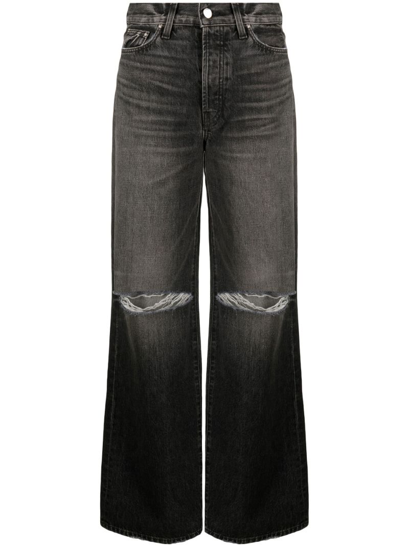 Black Distressed Wide-leg Jeans