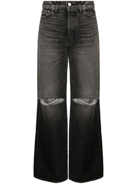 Black Distressed Wide-leg Jeans