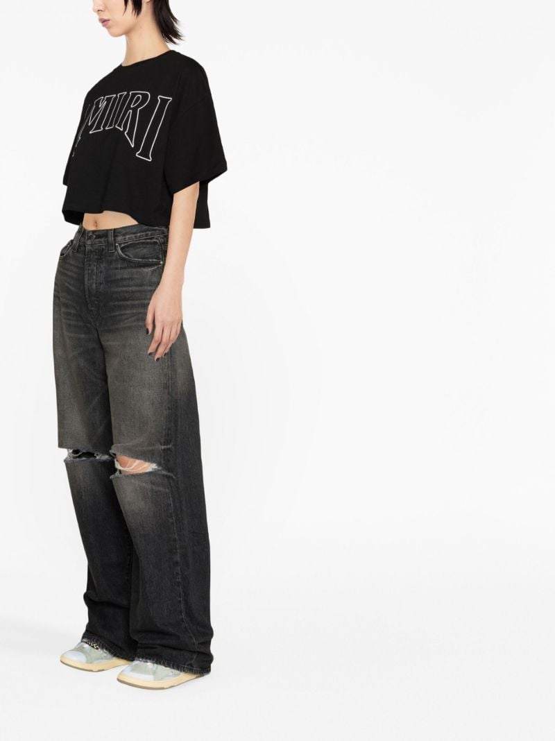 Black Distressed Wide-leg Jeans