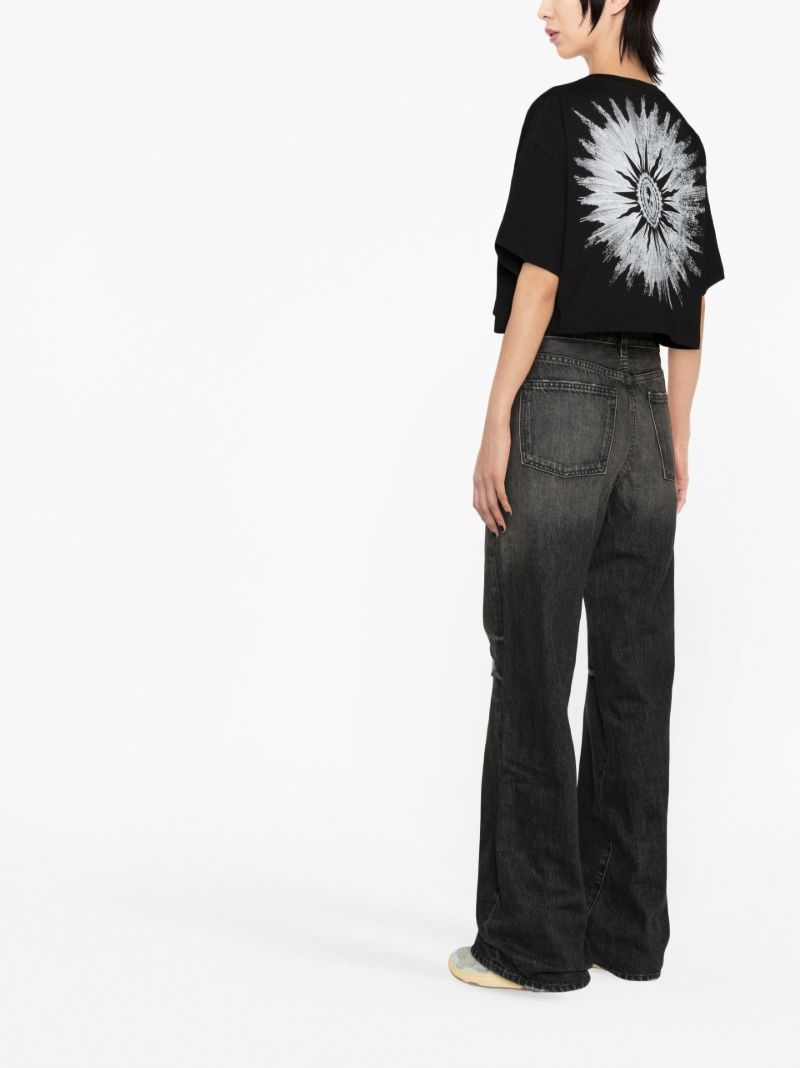 Black Distressed Wide-leg Jeans