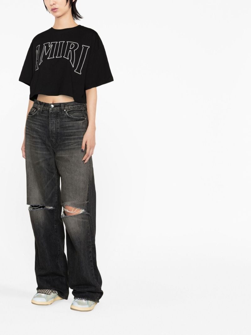 Black Distressed Wide-leg Jeans