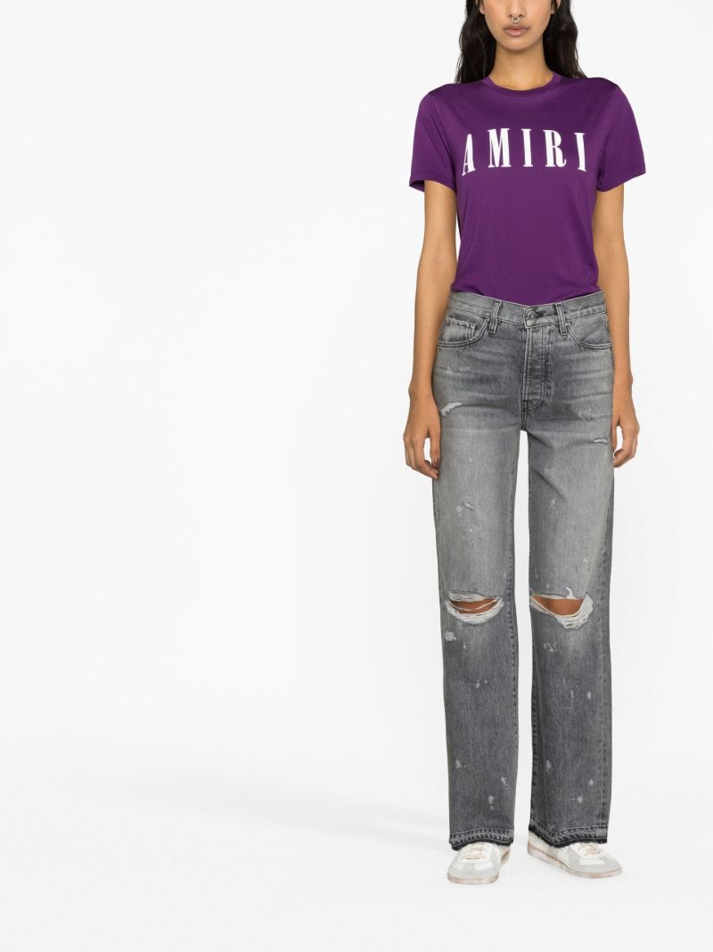Purple Logo Print Cotton T-shirt