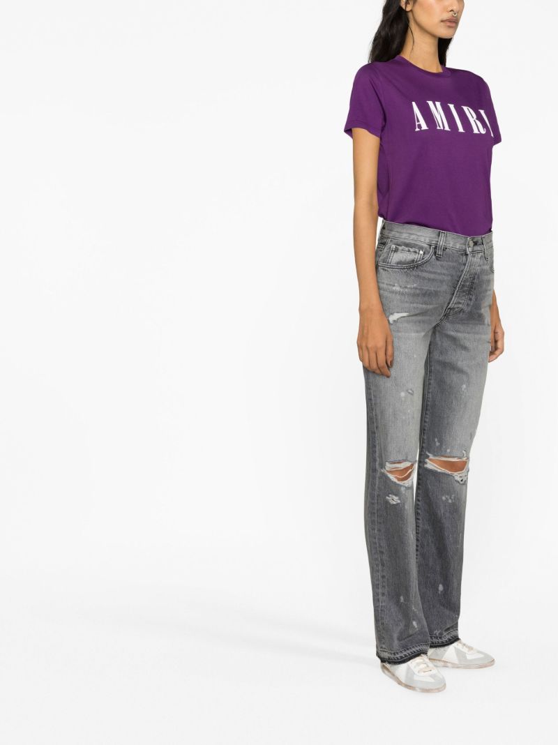 Purple Logo Print Cotton T-shirt