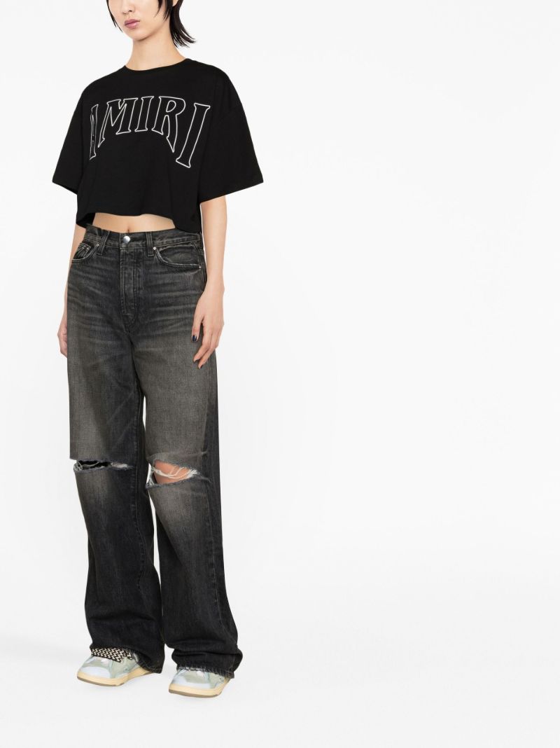 Black Logo Print Cropped Cotton T-shirt