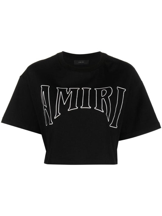 Black Logo Print Cropped Cotton T-shirt