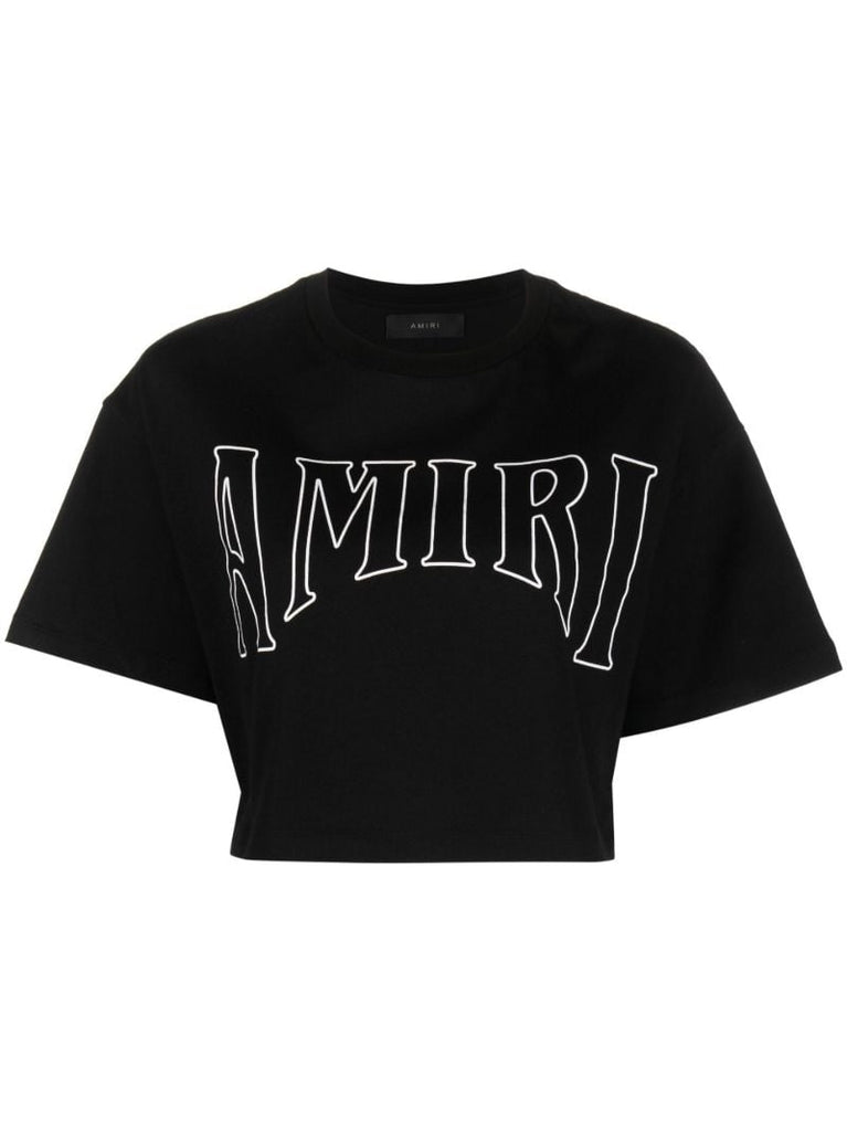 Black Logo Print Cropped Cotton T-shirt