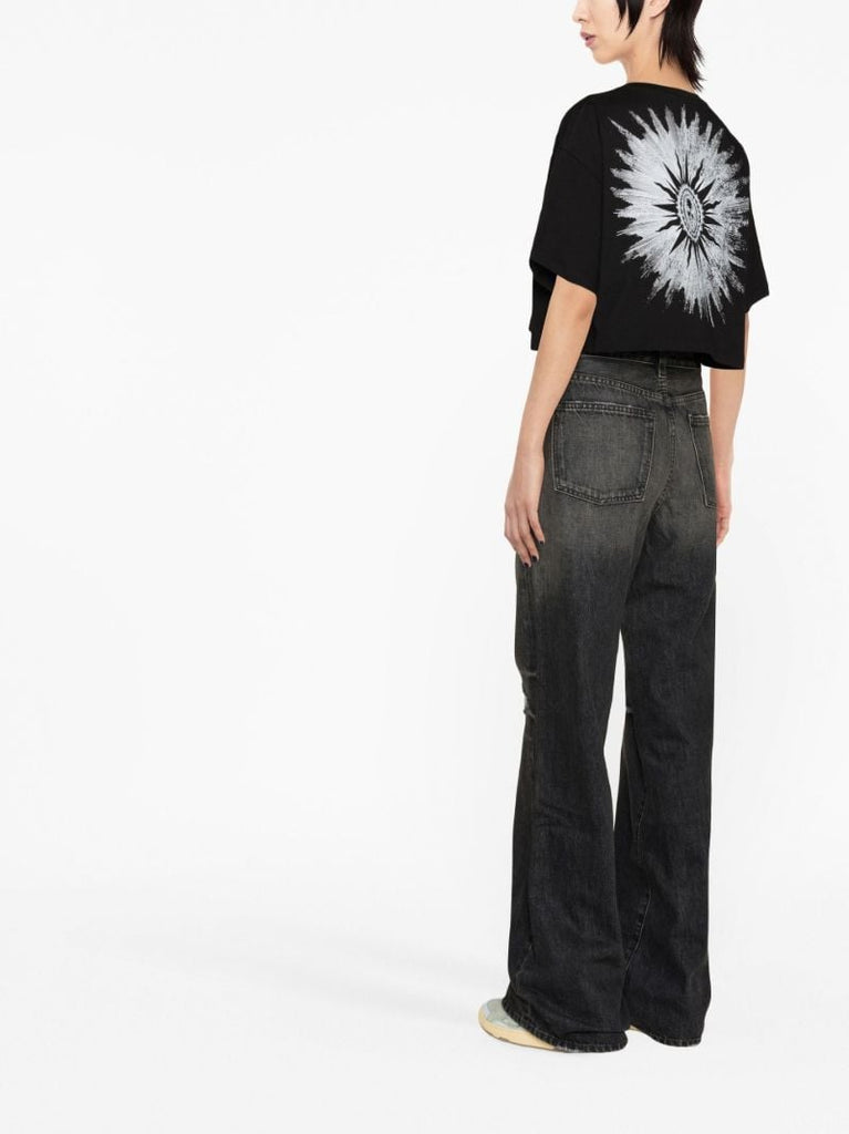 Black Logo Print Cropped Cotton T-shirt
