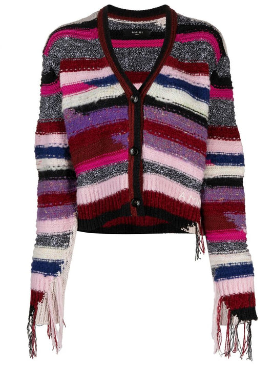 Purple Striped Cashmere Cardigan