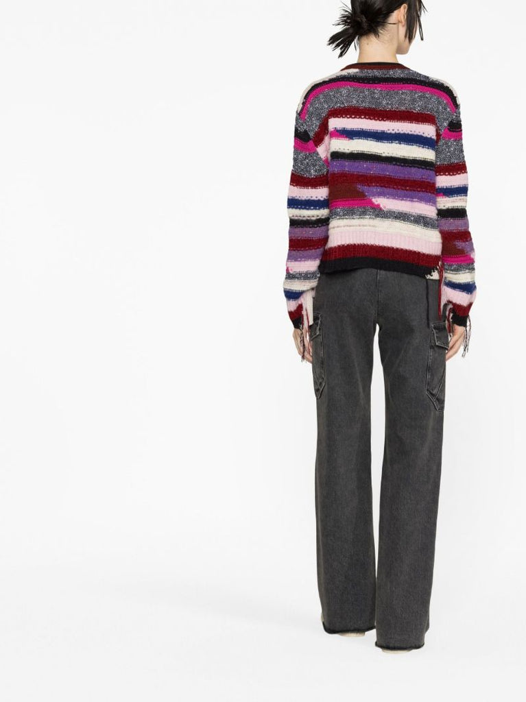Purple Striped Cashmere Cardigan