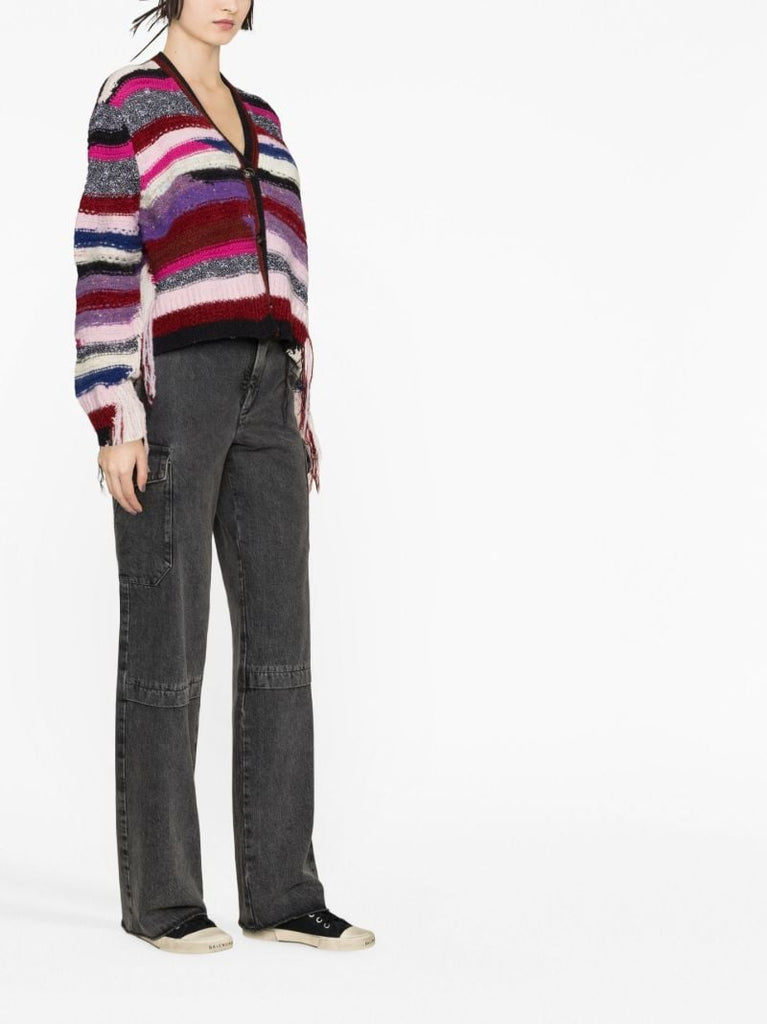 Purple Striped Cashmere Cardigan