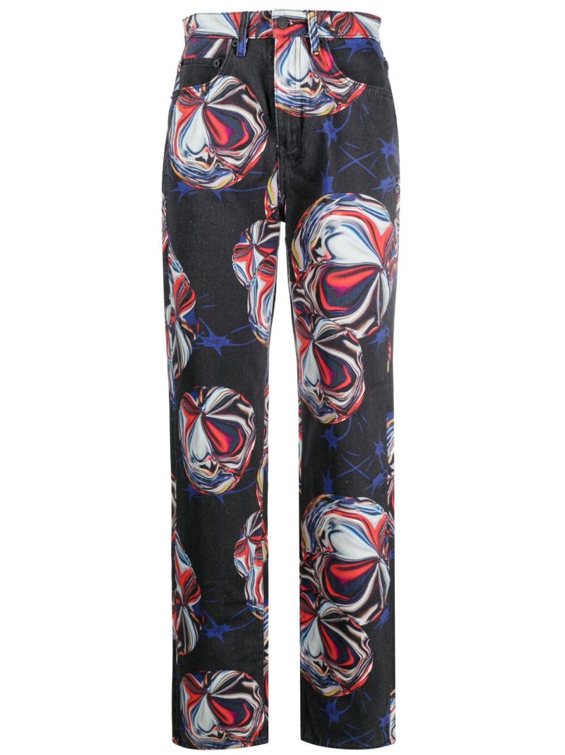 X P.e Nation Black Printed Straight-leg Jeans