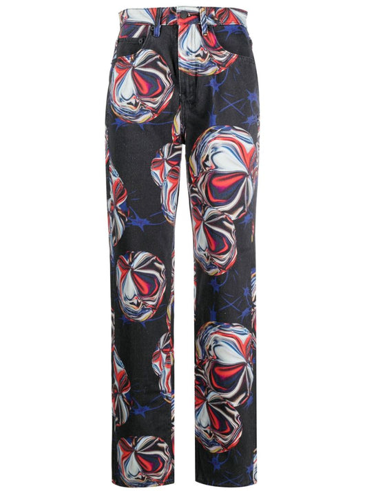 X P.e Nation Black Printed Straight-leg Jeans