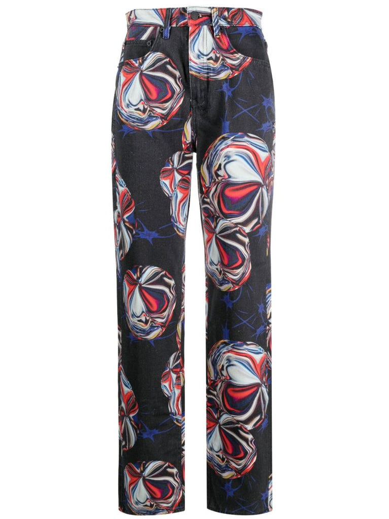 X P.e Nation Black Printed Straight-leg Jeans