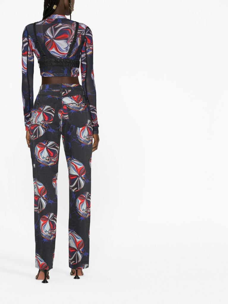 X P.e Nation Black Printed Straight-leg Jeans