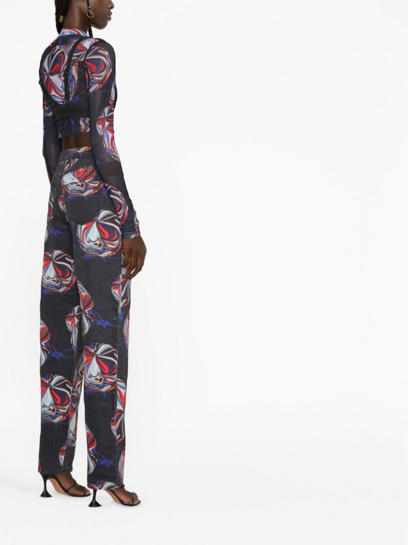 X P.e Nation Black Printed Straight-leg Jeans