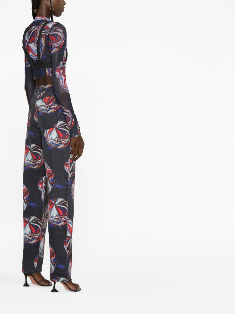 X P.e Nation Black Printed Straight-leg Jeans