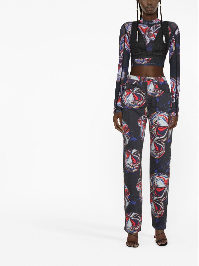 X P.e Nation Black Printed Straight-leg Jeans